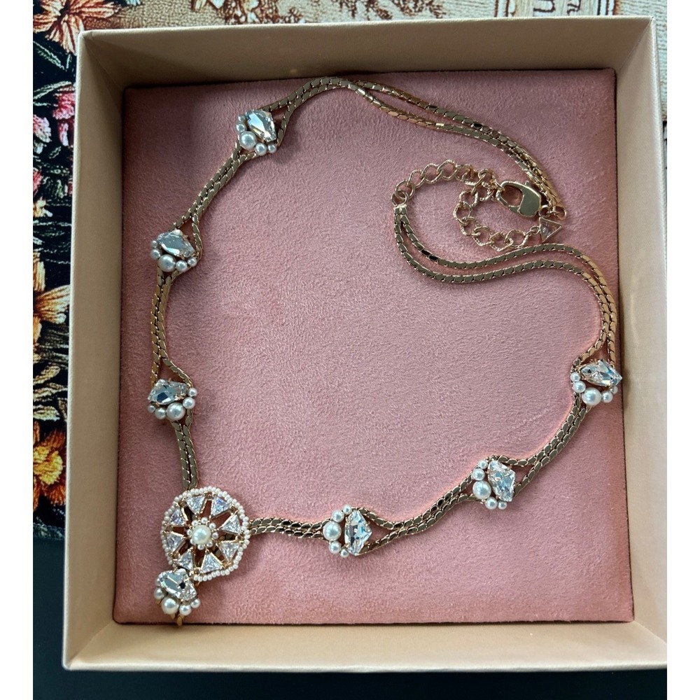 Outhouse Rose Gold Pearl Crystal Choker Bridal Statement Medallion Necklace Box